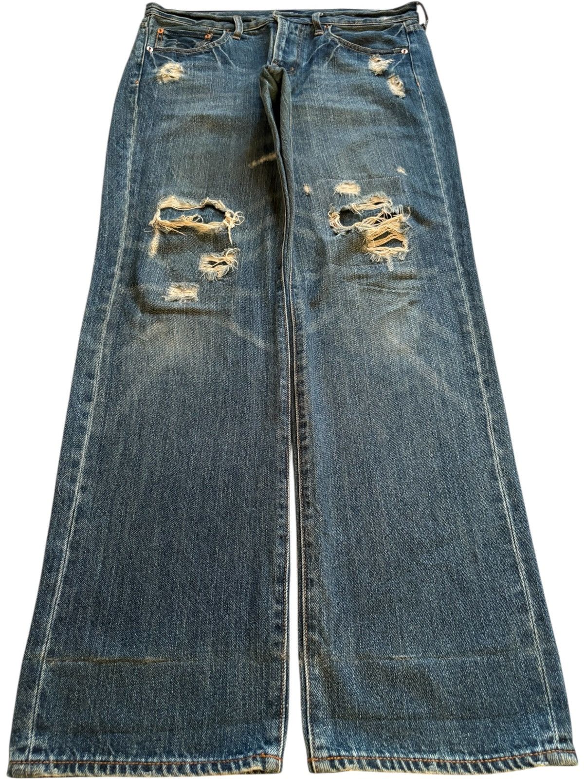 GU Vintage GU Mud Wash Distressed Ripped Loose Jeans Size US 35 - 1 Thumbnail