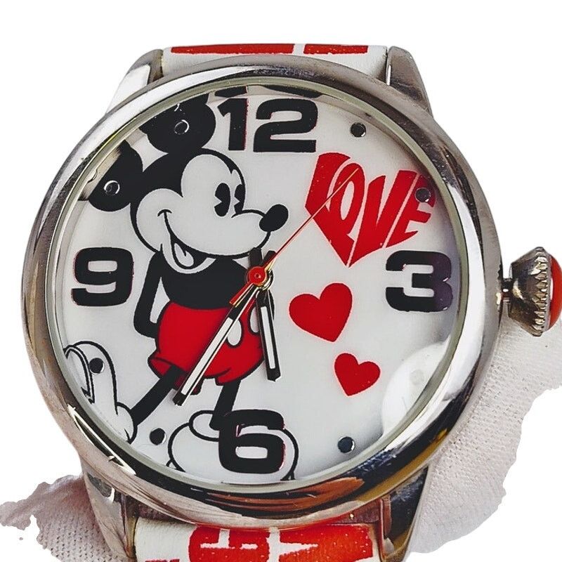 Disney Disney Mickey Mouse Love Silver-Toned White Leather Watch Size ONE SIZE - 1 Thumbnail