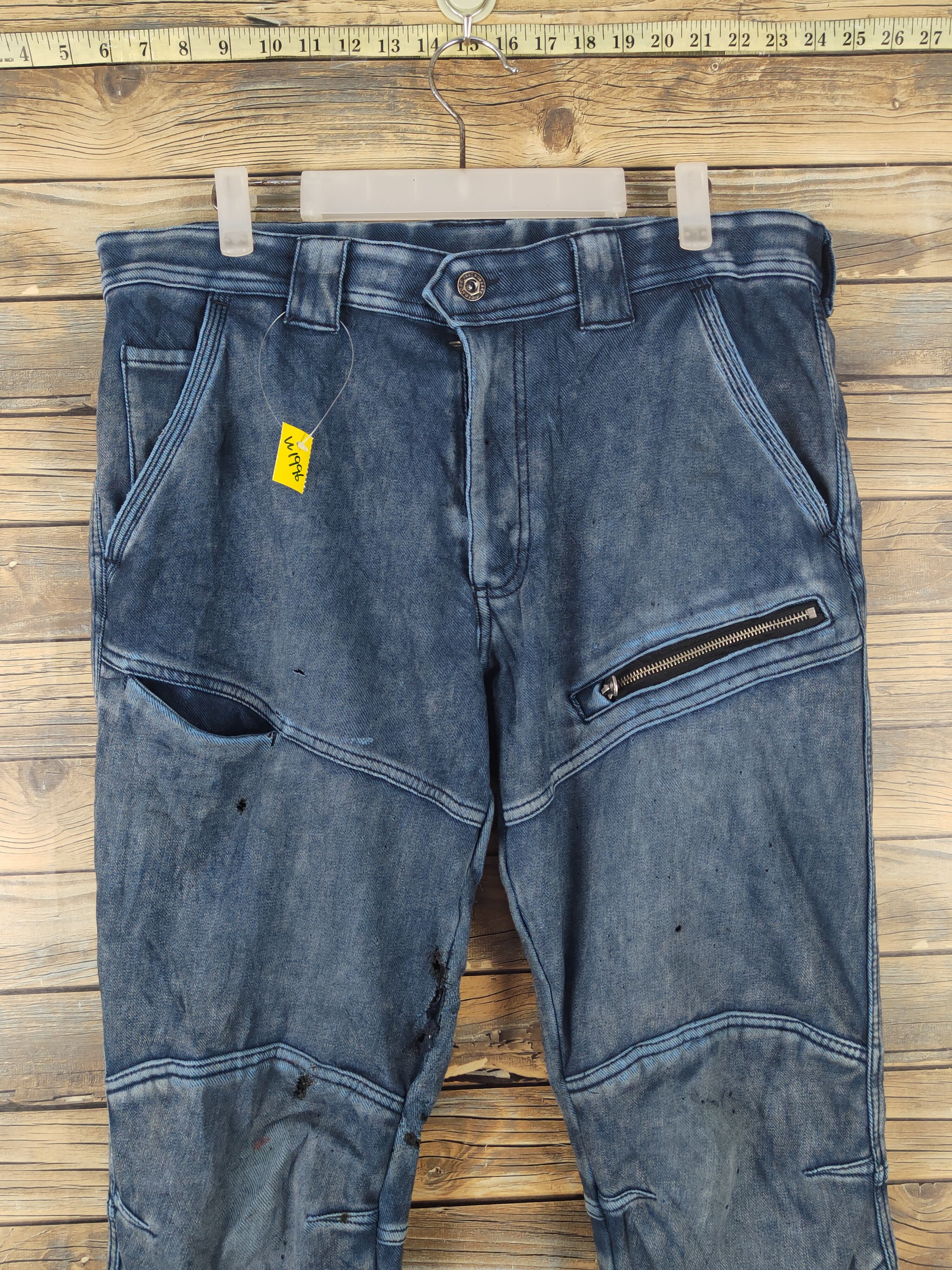 Japanese Brand FieldCore Dark Blue Distressed Ripped Jogger Jeans #W1996 Size US 35 - 2 Thumbnail