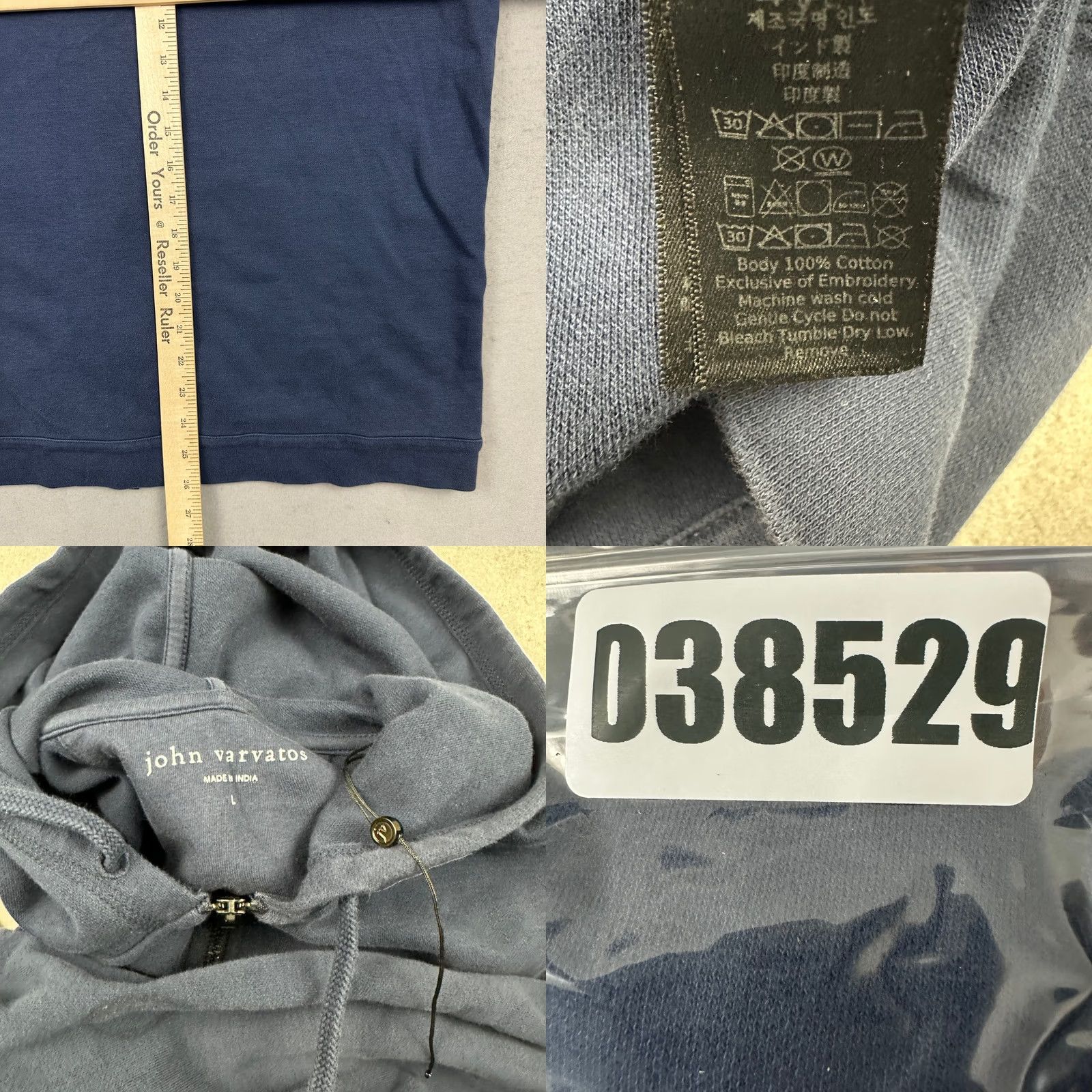 John Varvatos VINTAGE John Varvatos Hoodie Shirt Men L Blue Full Zip Sweatshirt Pockets Drawstring Logo Regular Size US L / EU 52-54 / 3 - 8 Thumbnail