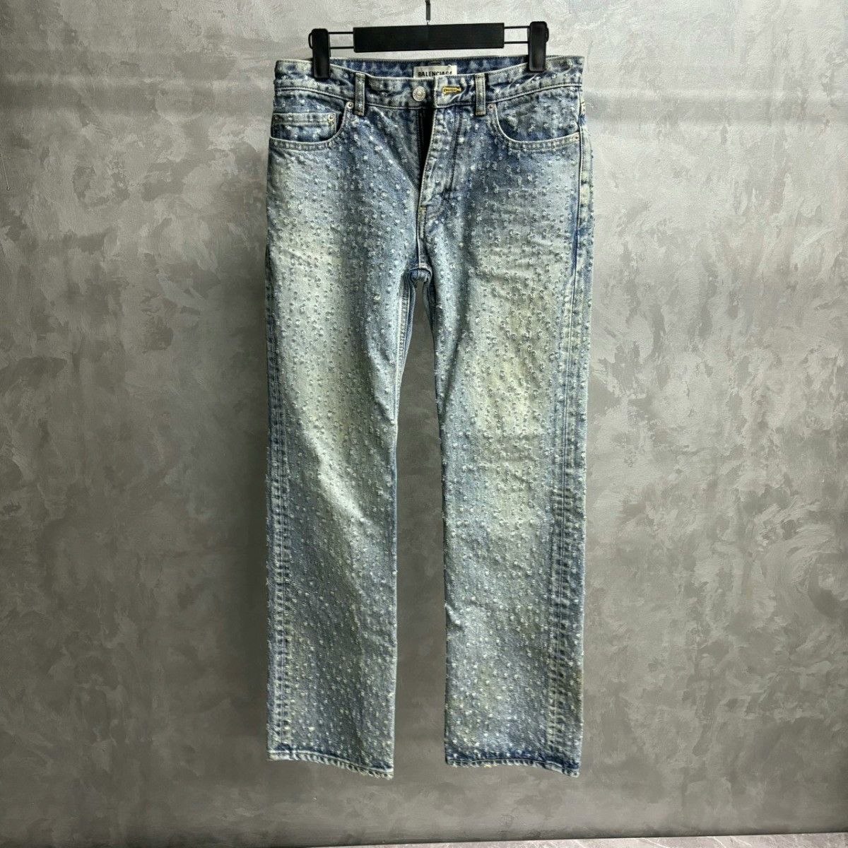 Balenciaga Blue Rhinestone Button Jeans