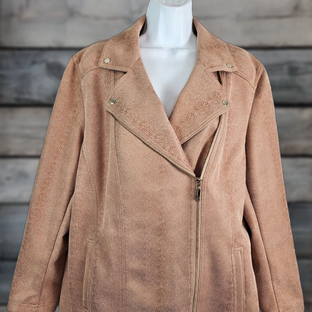 Vintage Chicos Womens Faux Suede Elongated Moto Jacket XL Brown Womens Jacket Size XL / US 12-14 / IT 48-50 - 1 Thumbnail