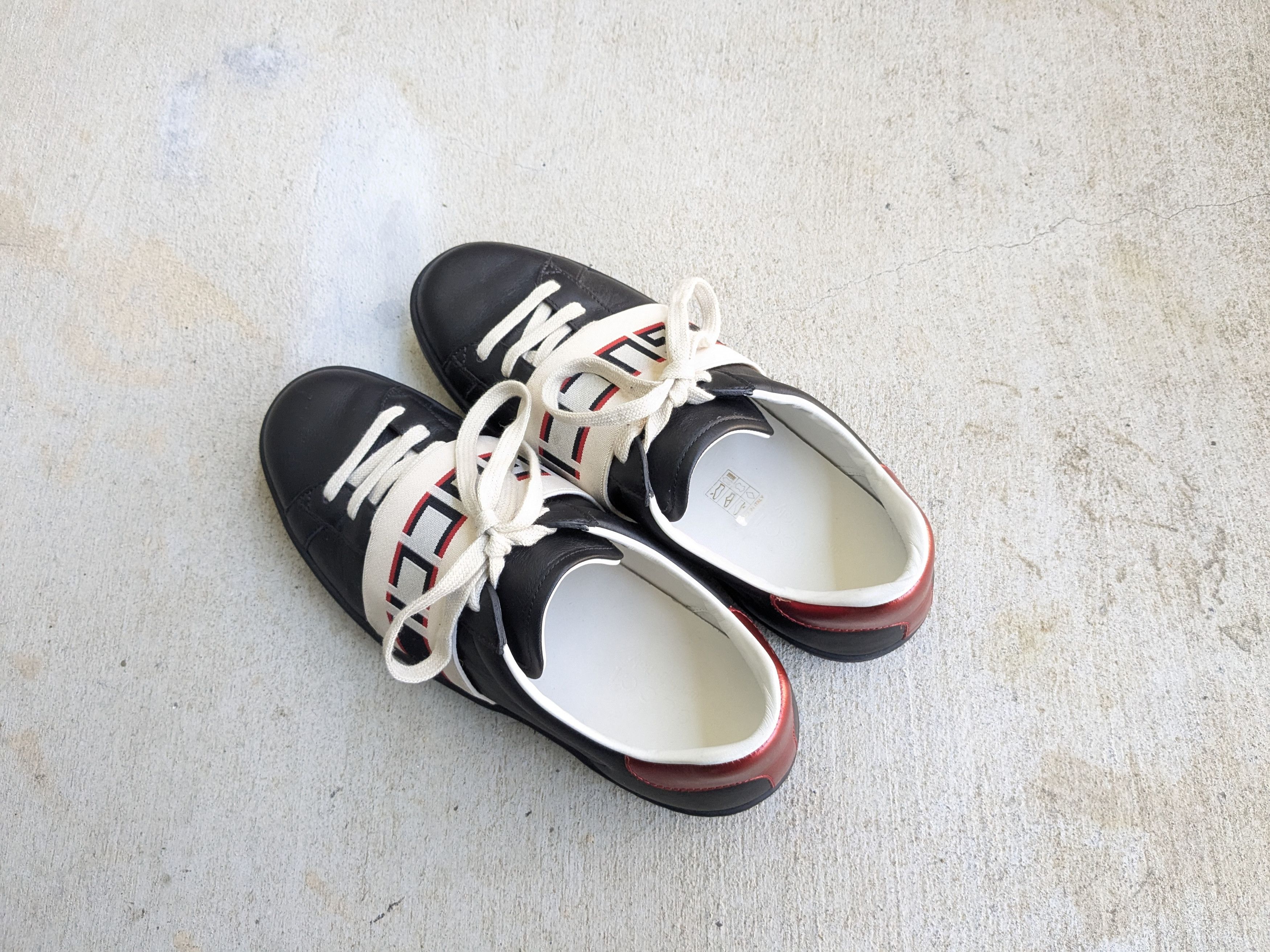 Gucci Gucci Ace Black Leather 8 Low Tops Web Elastic Size US 8 / EU 41 - 10 Thumbnail