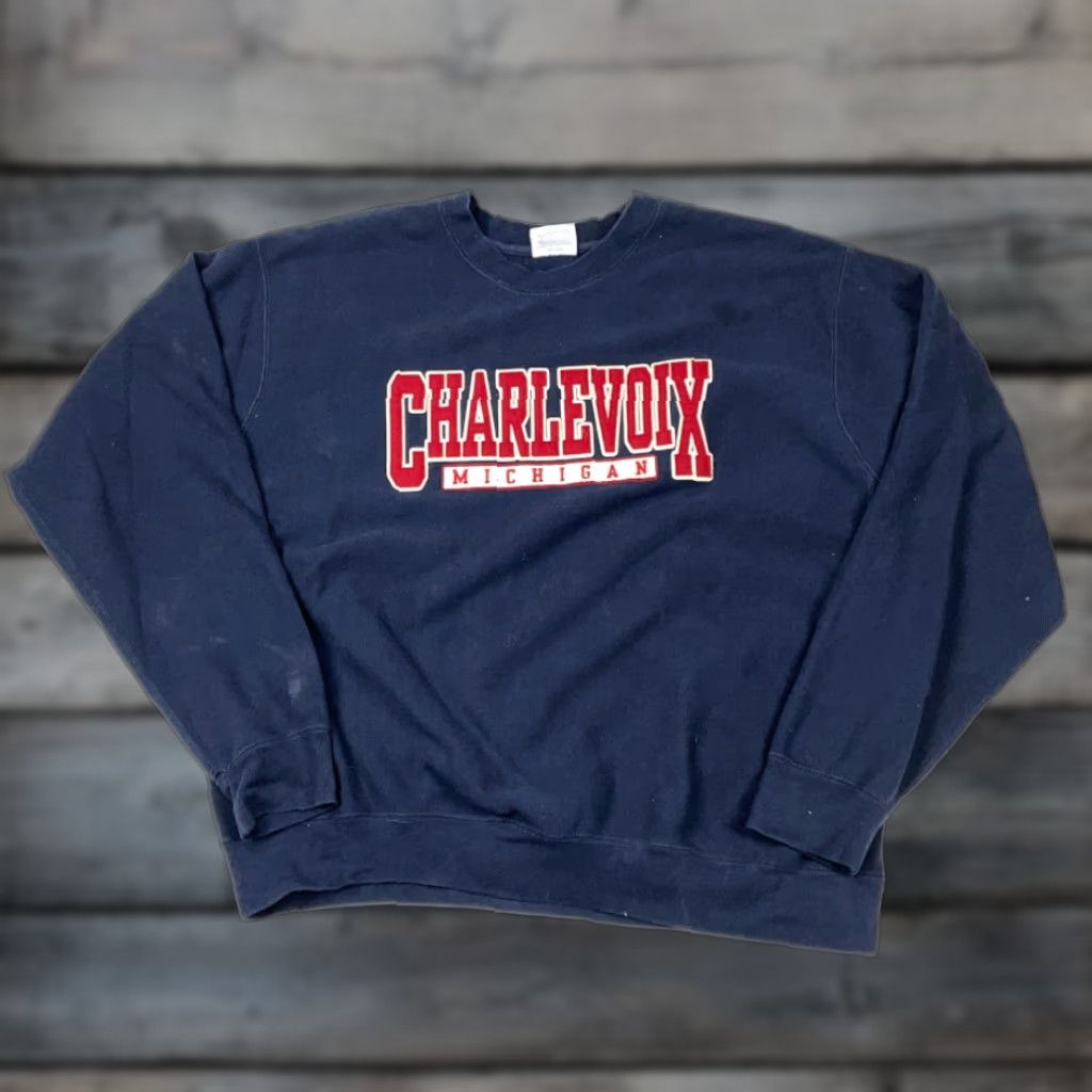 Vintage VINTAGE MV Sport Pro Weave Sweatshirt Men XL Blue Embroidered 90s Northern Michigan Graphic Print Heavyweight Crew Neck Pullover Cotton Blend Size US XL / EU 56 / 4 - 1 Thumbnail