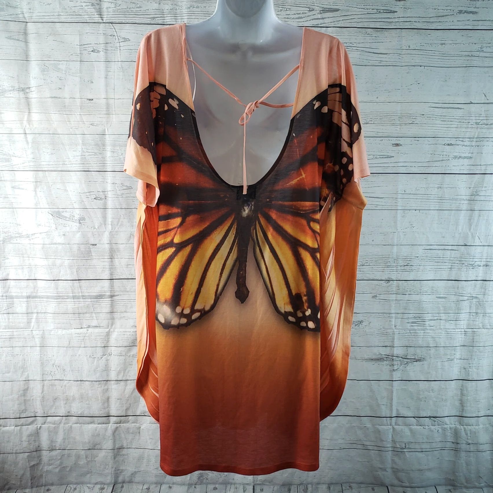 Vintage Unity Beach Womens Top XL Orange Scoop Neck Blouse Shirt, Women, Size XL, Orange, Butterfly, 90s? Size XL / US 12-14 / IT 48-50 - 3 Thumbnail