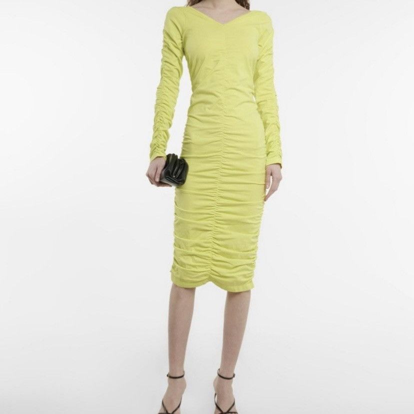 Helmut Lang HELMUT LANG RUCHED MIDI DRESS ACID LIME Size S / US 4 / IT 40 - 4 Thumbnail