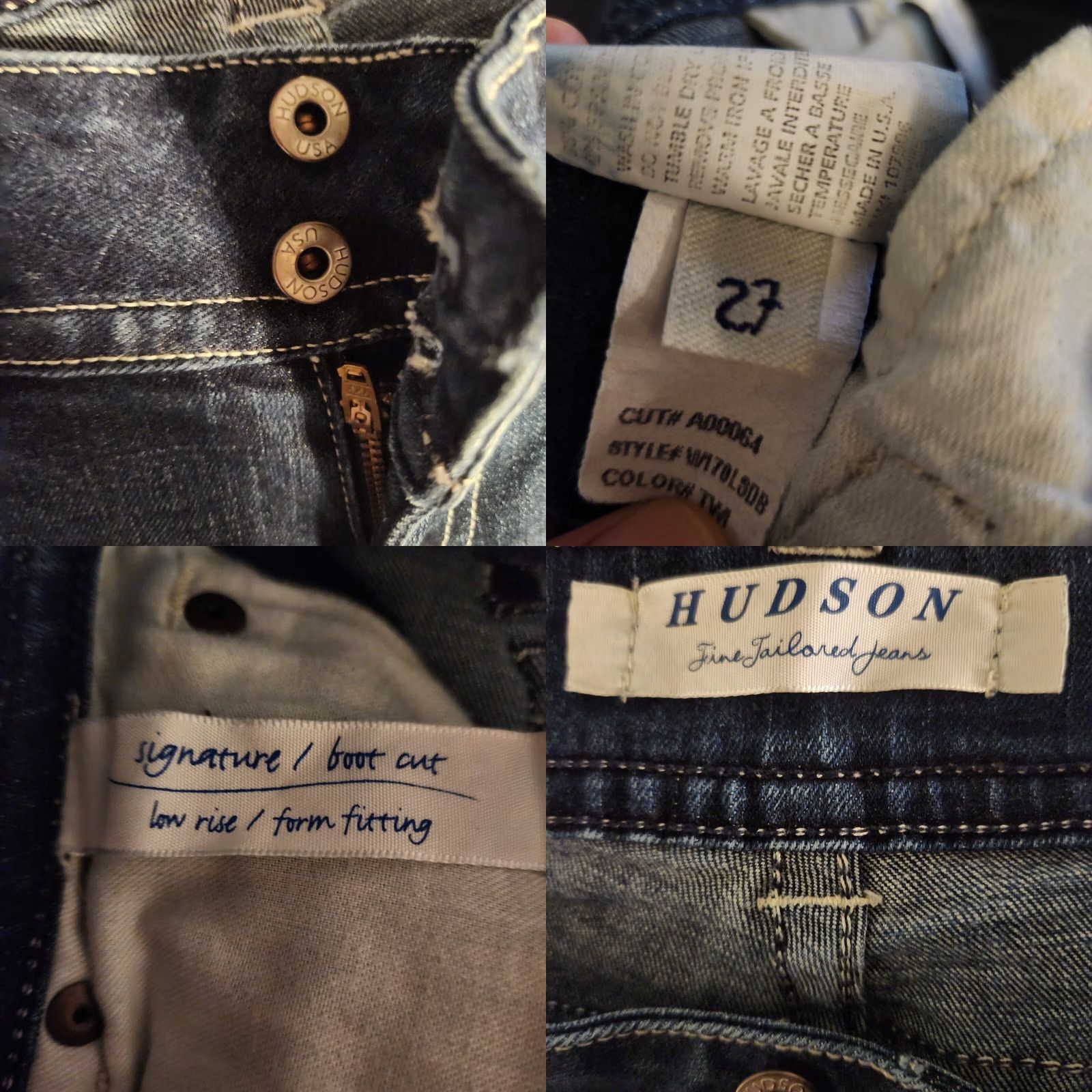 Hudson Hudson Jeans Signature Low Rise Boot Cut Denim Jeans Women 27 Dark Wash Blue Hipster 90s Retro Bohemian Grunge London USA Size 27" / US 4 / IT 40 - 8 Thumbnail