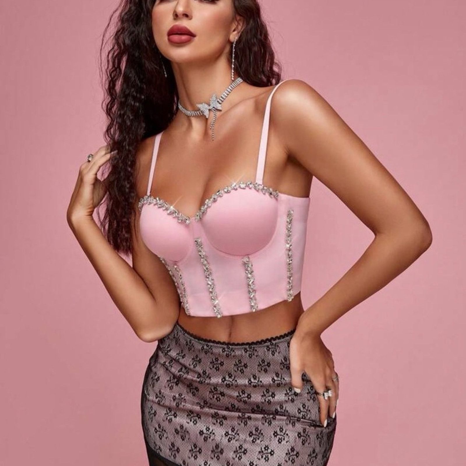 Other Y2K Chic Pink Embellished Bustier size S Size S / US 4 / IT 40 - 5 Thumbnail