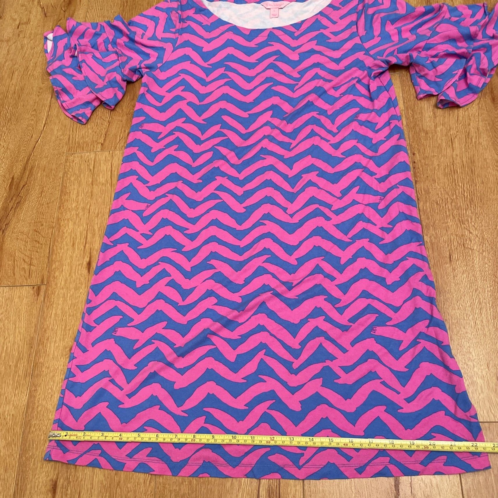 Lilly Pulitzer Lilly Pulitzer Lula Dress Bennet Pink Blue Pop Up I Got Lucky Large Ruffle Dress Short Sleeve Crew Neck Women L Beach Resort Preppy Size L / US 10 / IT 46 - 6 Thumbnail