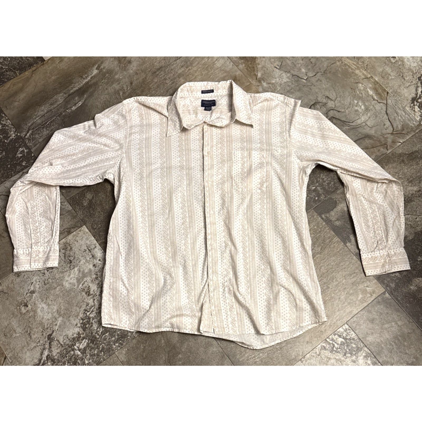 American Eagle Outfitters American Eagle Mens Button-Up Shirt XXL Vintage Slim L/S Beige Print Size US XXL / EU 58 / 5 - 2 Thumbnail