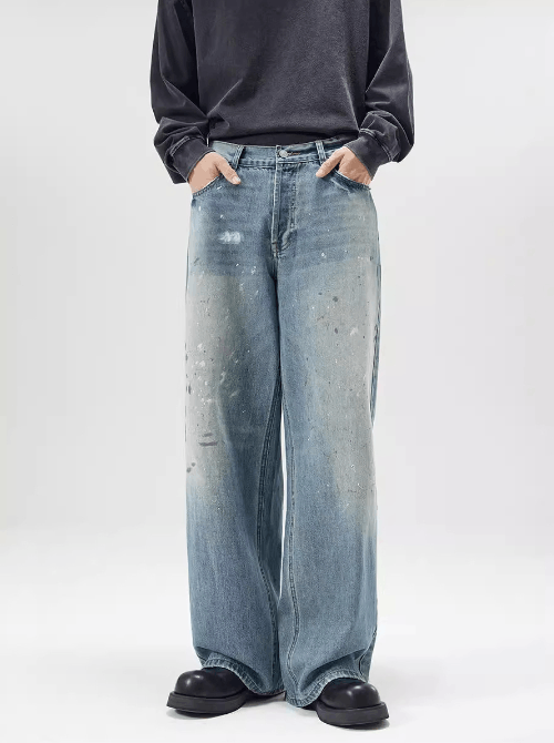Japanese Brand × Jean Loose washed baggy men's straight ice blue wide-leg jeans Size US 32 / EU 48 - 1 Thumbnail