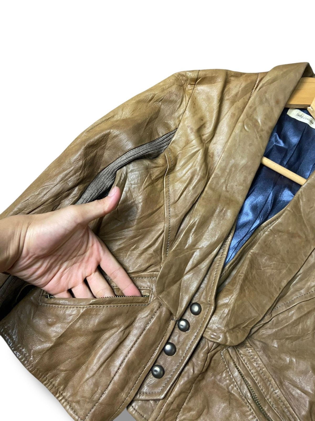 Japanese Brand Faithful Fanatic Crop Leather Jacket (151) Size XXS / US 00 / IT 34 - 4 Thumbnail