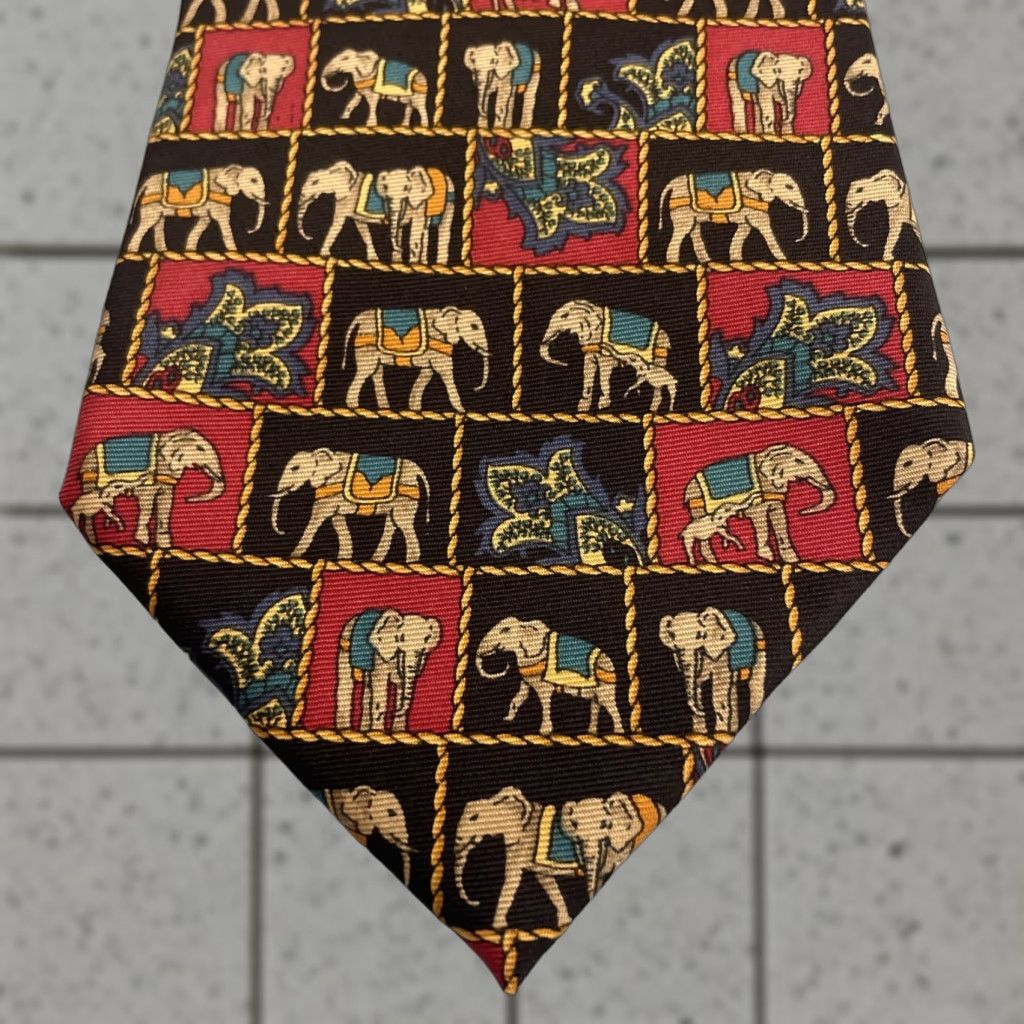 Van Heusen VINTAGE Van Heusen Tie Elephant Paisley Silk Tie vtg 90s Check Red Black Gold USA Men Size ONE SIZE - 1 Thumbnail
