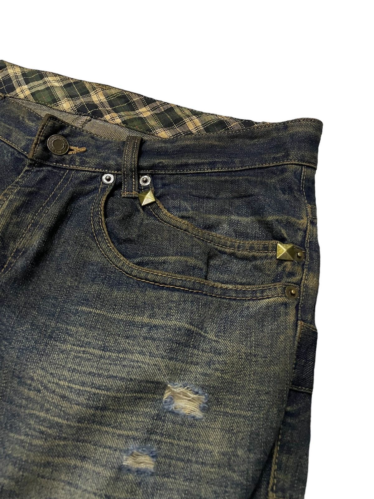 Hysteric Glamour × Levi's × Obelisk Levis 501 Asymmetrical Distressed Piercing Studded Mud Jeans Size US 32 / EU 48 - 16 Thumbnail