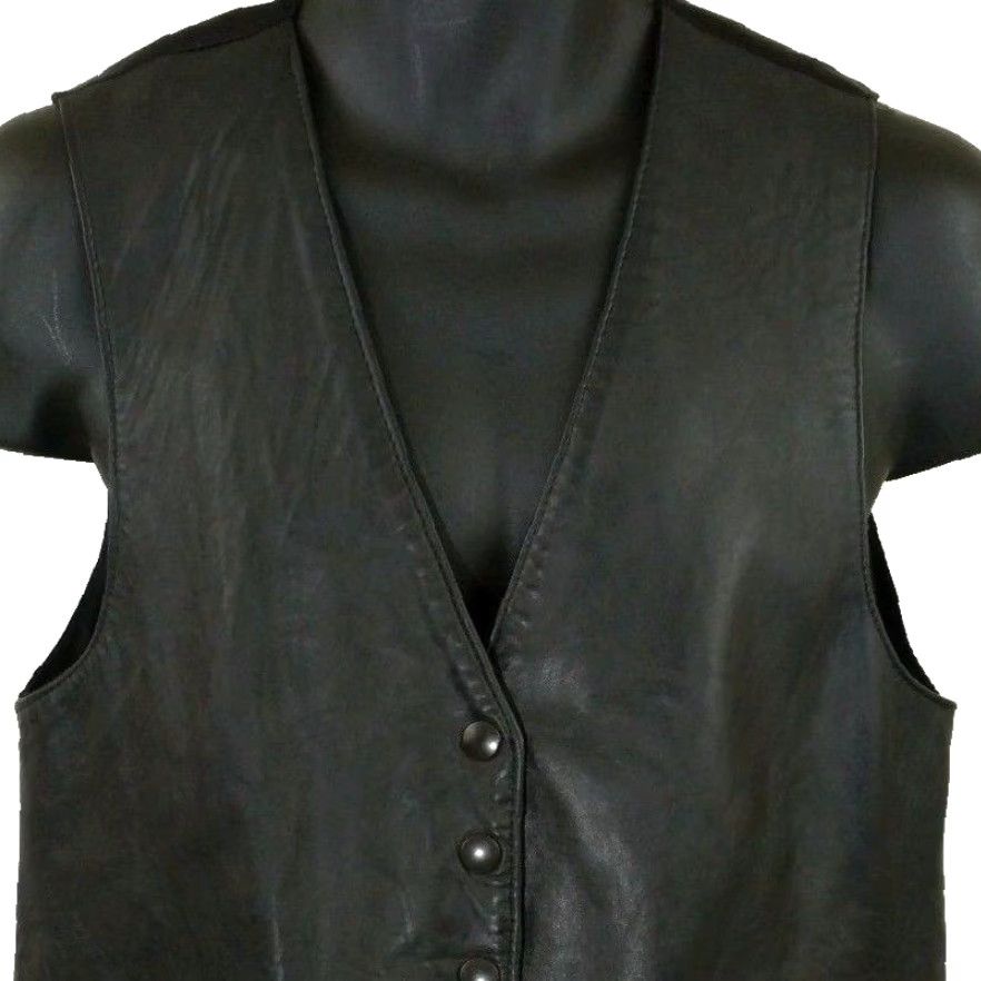 Vintage VINTAGE First Issue Womens Leather Vest Biker Snap Zipper Pockets Medium Black Vest 90s Made In USA Size M / US 6-8 / IT 42-44 - 2 Thumbnail