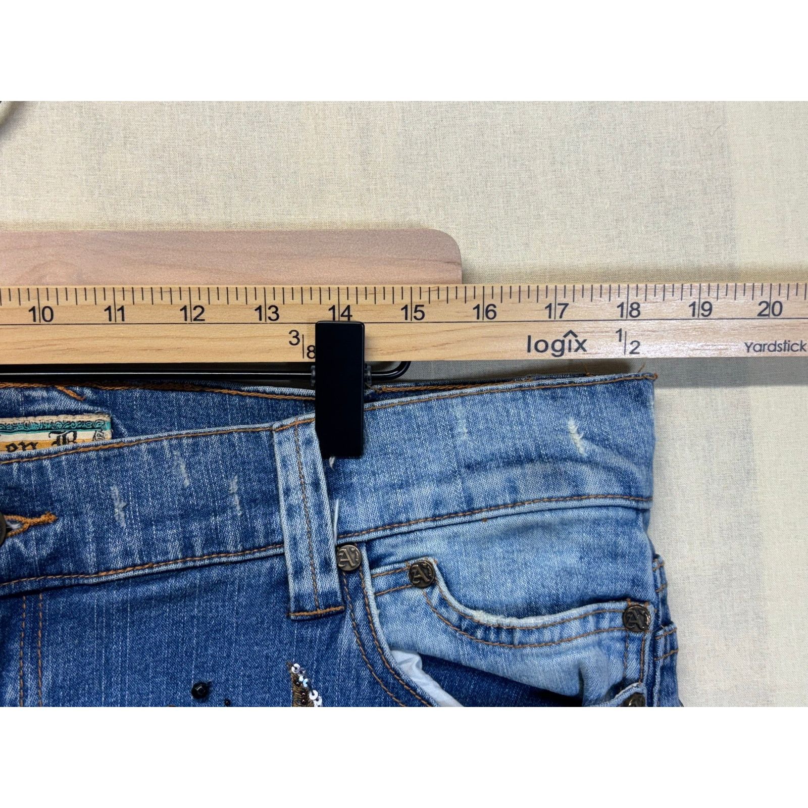 The Unbranded Brand Allen B Embellished Bootcut Jeans Blue Beaded Flare W32 Size 32" / US 10 / IT 46 - 4 Thumbnail