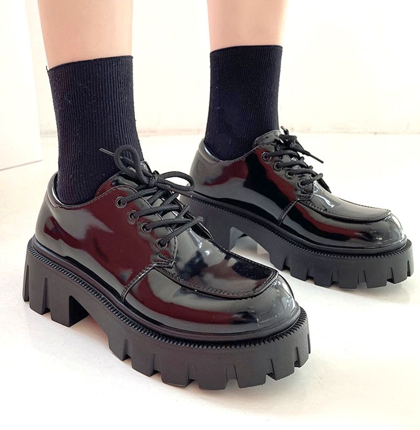 Designer × Japanese Brand × Vintage Stunning England Patent Leather Thick Block Heels Goth Shoes Size US 7 / IT 37 - 2 Thumbnail
