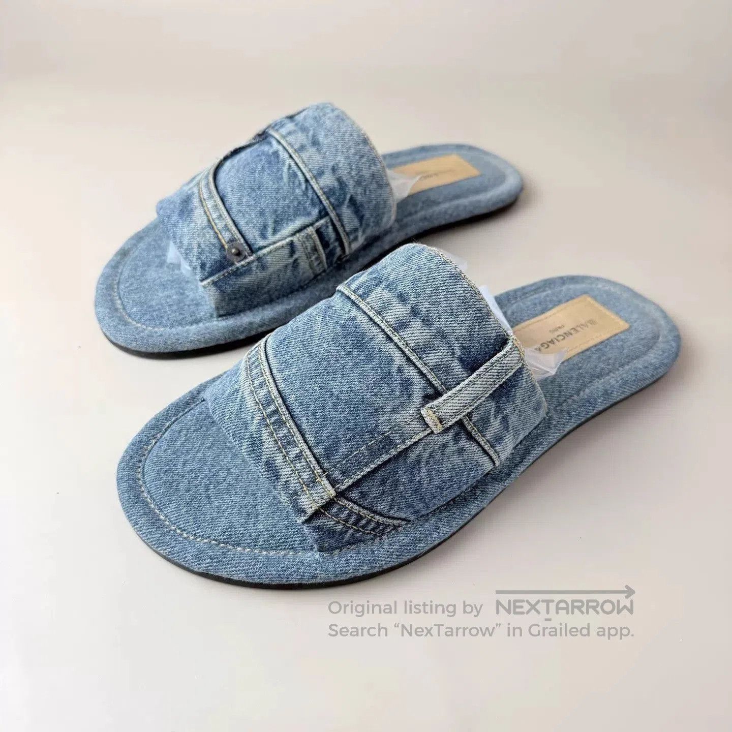 Balenciaga Blue Denim Slip-On Sandals Size 9. Size US 9 / EU 42 - 1 Thumbnail