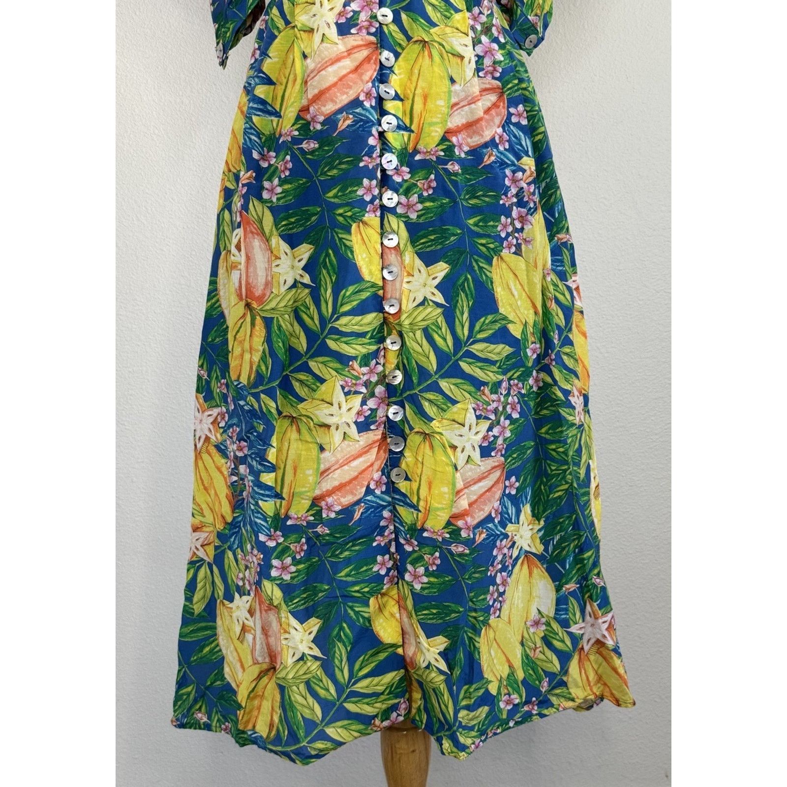 Farm Rio FARM RIO Star Fruits Tropical Puff Sleeve Midi Boho Dress XS Size XS / US 0-2 / IT 36-38 - 4 Thumbnail