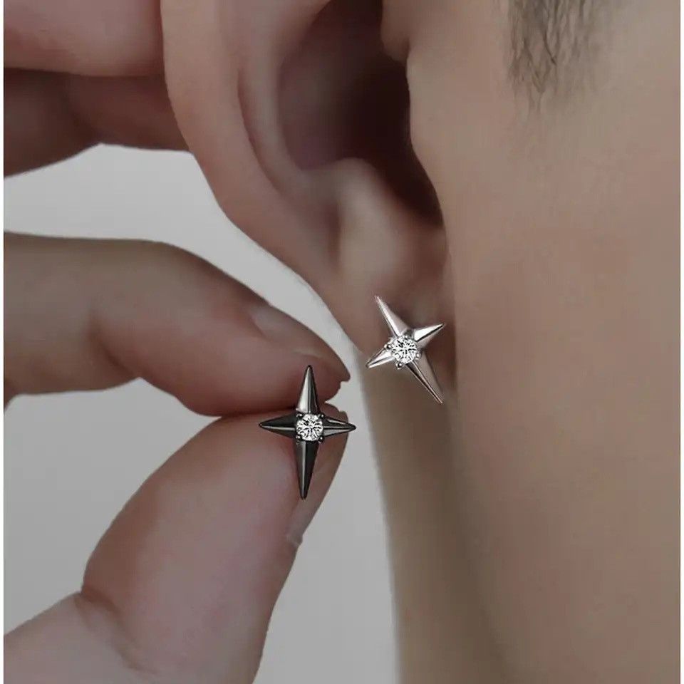 Designer × Jewelry 925 Silver Plated CZ Star Stud Earrings for Men Women Size ONE SIZE - 4 Thumbnail
