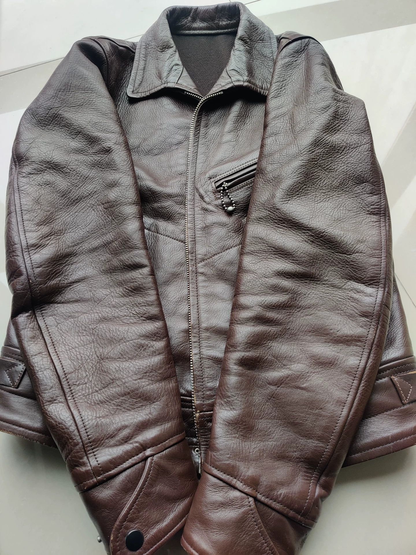 Freewheelers brown leather zip-up jacket with skull design Size US M / EU 48-50 / 2 - 3 Thumbnail