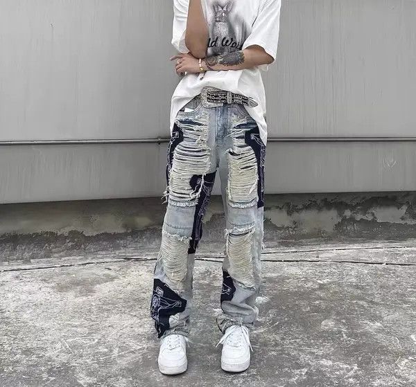 VIBE Vintage ripped washed wide-leg fringed raw edge jeans Size US 31 - 7 Thumbnail
