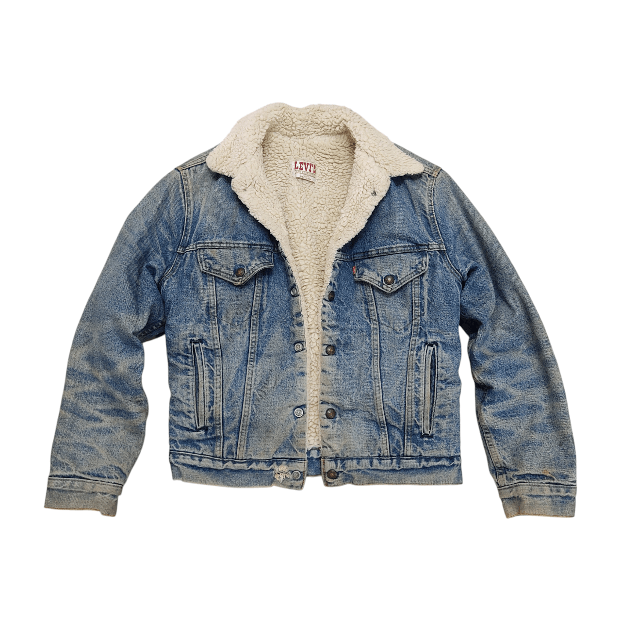 Levi's Vintage 80s Levi's Sherpa Lined Distressed Trucker Jacket Size US S / EU 44-46 / 1 - 7 Thumbnail