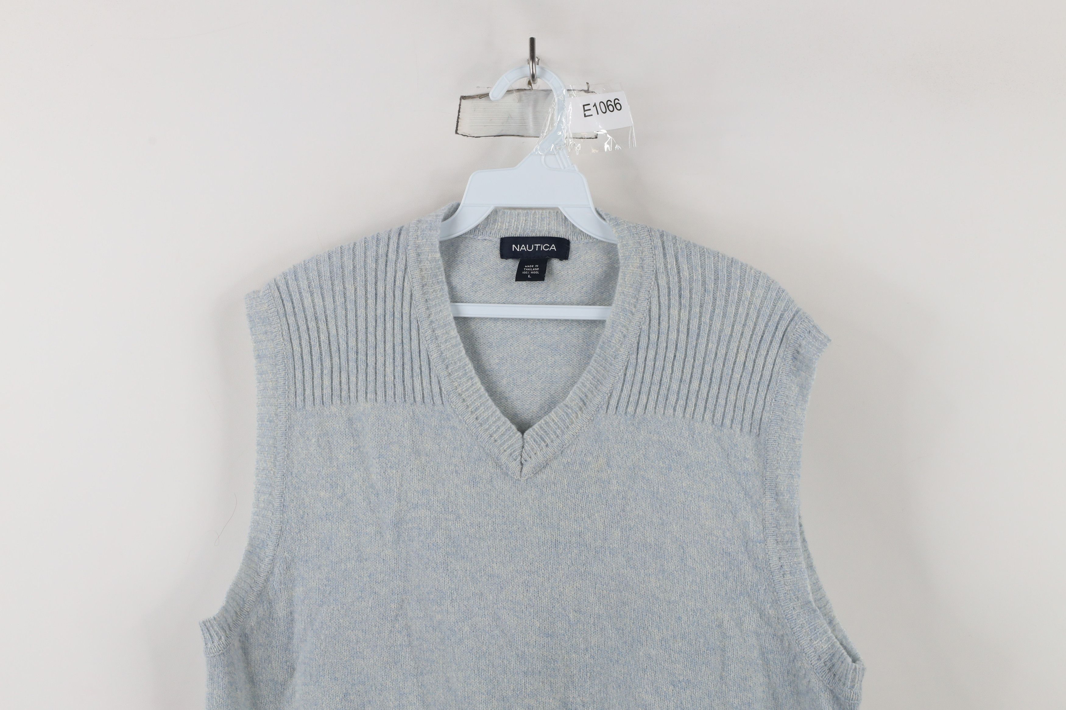 Nautica × Vintage Vintage 90s Nautica Wool Knit V-Neck Sweater Vest Light Blue Size US L / EU 52-54 / 3 - 2 Thumbnail