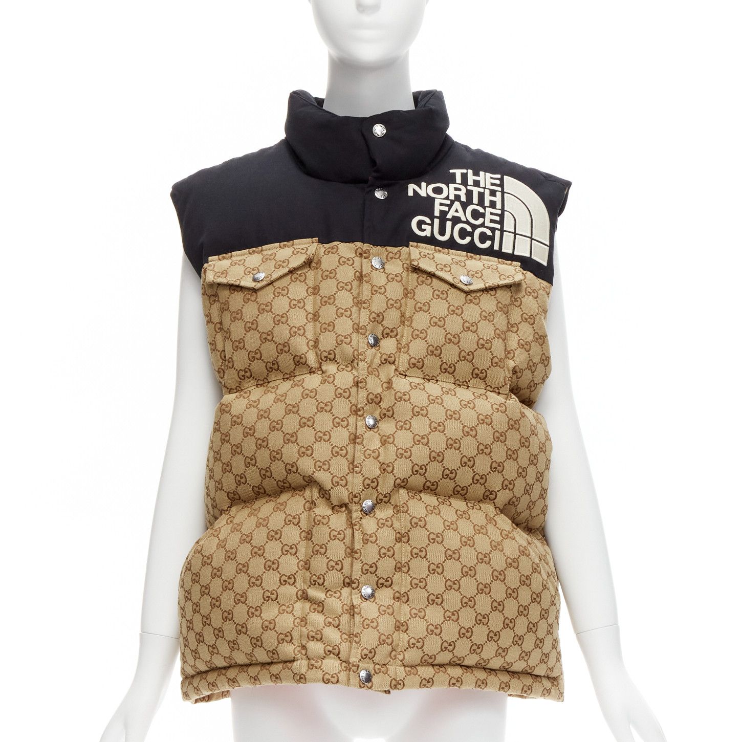 Gucci GUCCI THE NORTH FACE black beige big logo GG monogram padded vest jacket IT40 S Size S / US 4 / IT 40 - 1 Thumbnail