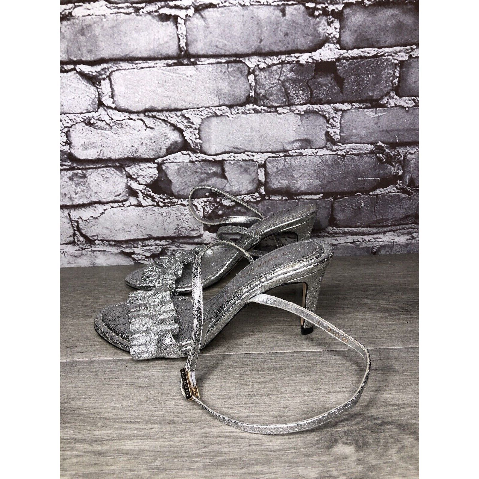 Other GOOD AMERICAN Metallic Silver Leather Strap Heeled Sandals W Size US 7.5 / IT 37.5 - 23 Thumbnail