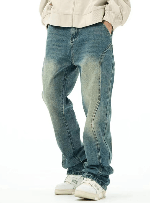 Japanese Brand × Jean Retro washed irregular American all-match straight jeans Size US 32 / EU 48 - 2 Thumbnail