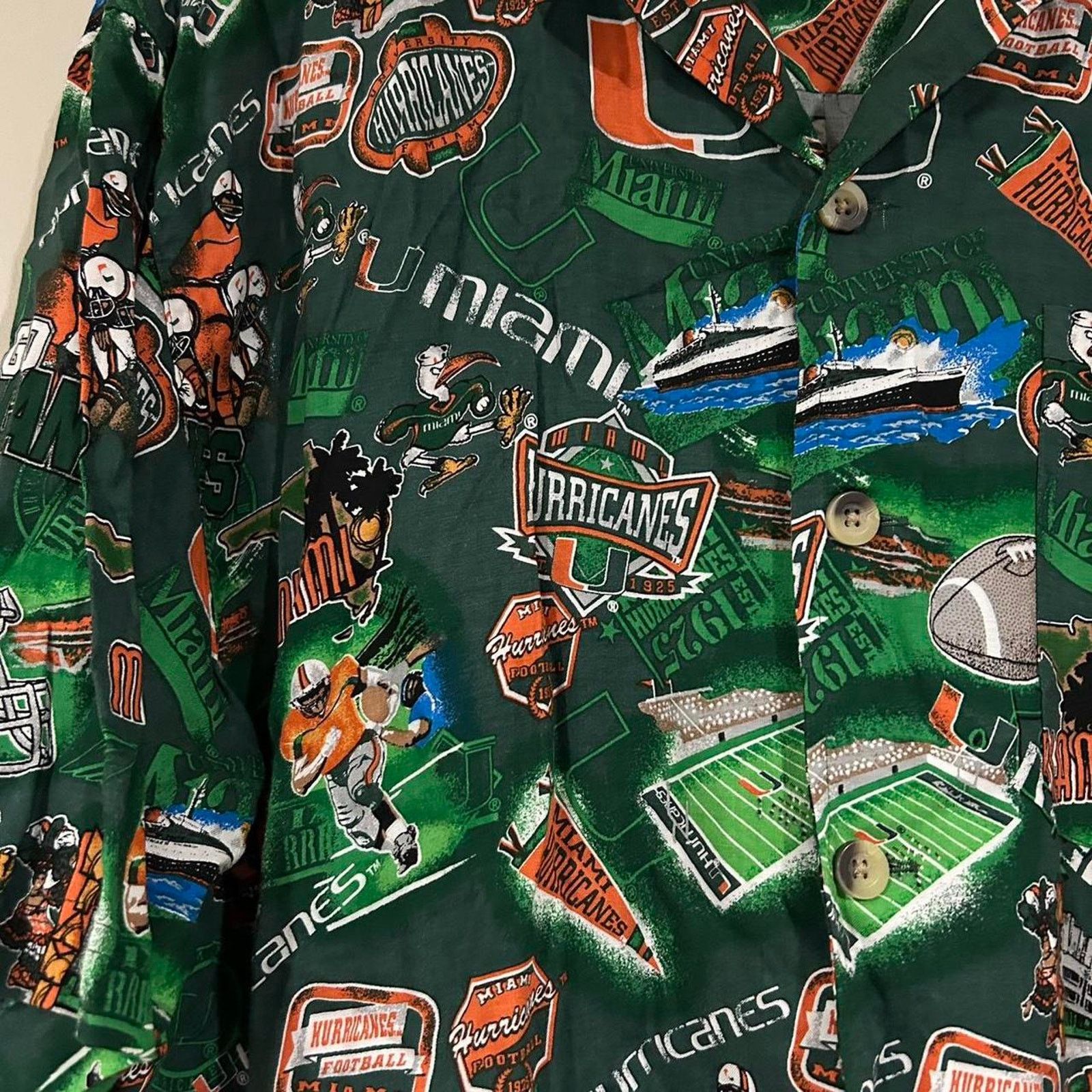 NCAA Vintage Miami Hurricanes All Over Print Button Up Shirt Size US L / EU 52-54 / 3 - 3 Thumbnail