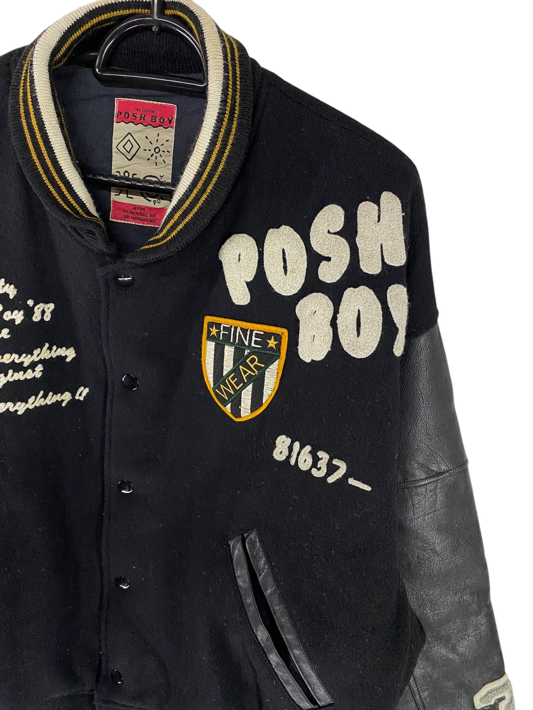 Japanese Brand 90s Posh Boy embroidered logo wool leather varsity jacket Size US L / EU 52-54 / 3 - 5 Thumbnail