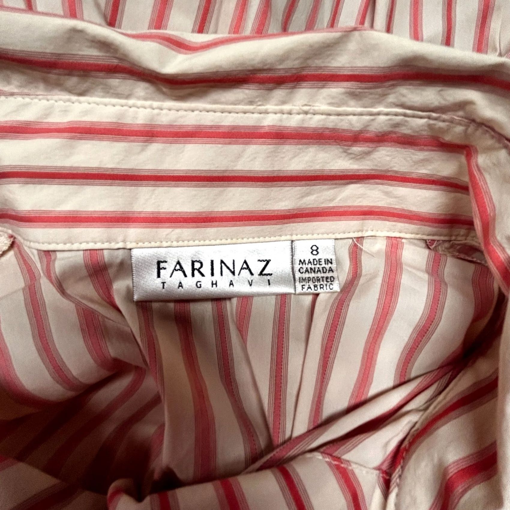 Vintage Farinaz Taghavi Women's Button Up Shirt Long Sleeve Striped Top Red Ivory Size 8 Size M / US 6-8 / IT 42-44 - 3 Thumbnail