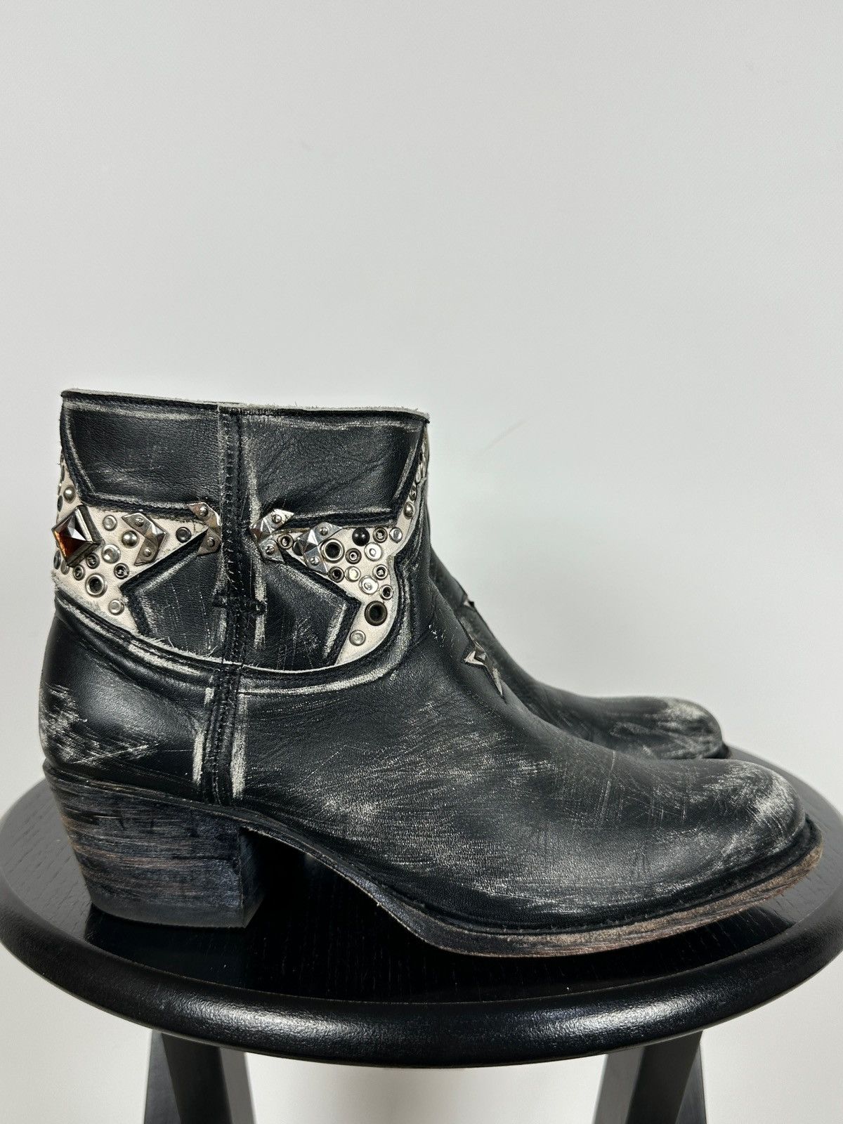 Sendra Sendra Distressed Leather Studded Western Ankle Biker Boots Size US 7 / IT 37 - 4 Thumbnail