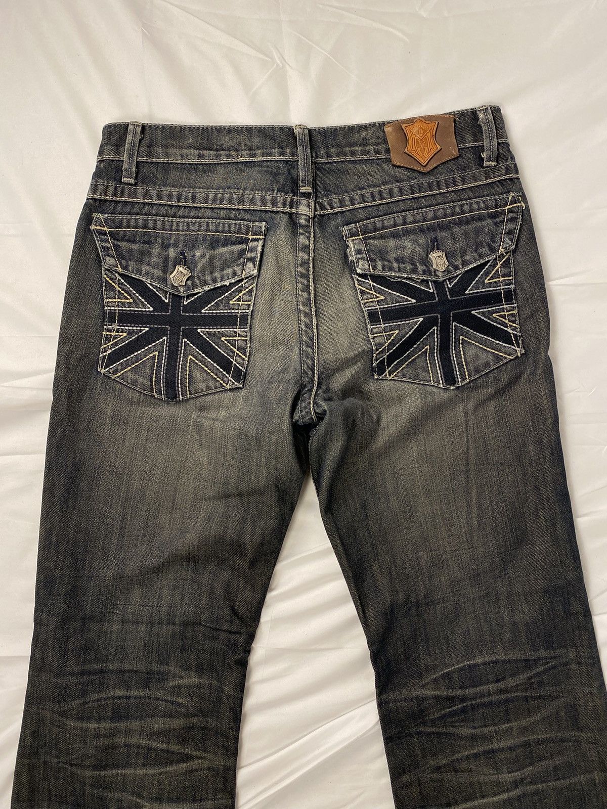 Japanese Brand ✨ Archive Monarchy Britain 🇬🇧 Flag Flared Washed Jeans Denim Size US 34 / EU 50 - 6 Thumbnail