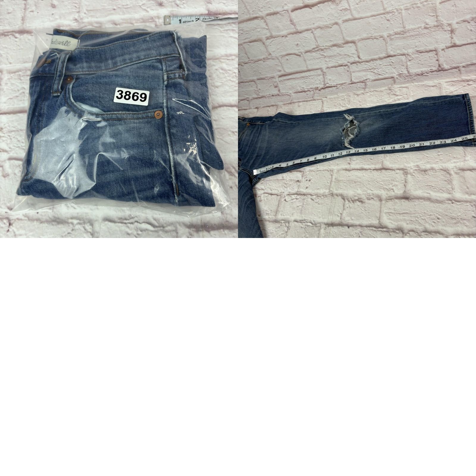 Madewell Madewell Jeans Womens 25 Blue Medium Wash Distressed 26x26 Denim Straight Crop 5-Pocket Zip Mid Rise Size 42" / US 20 - 10 Thumbnail