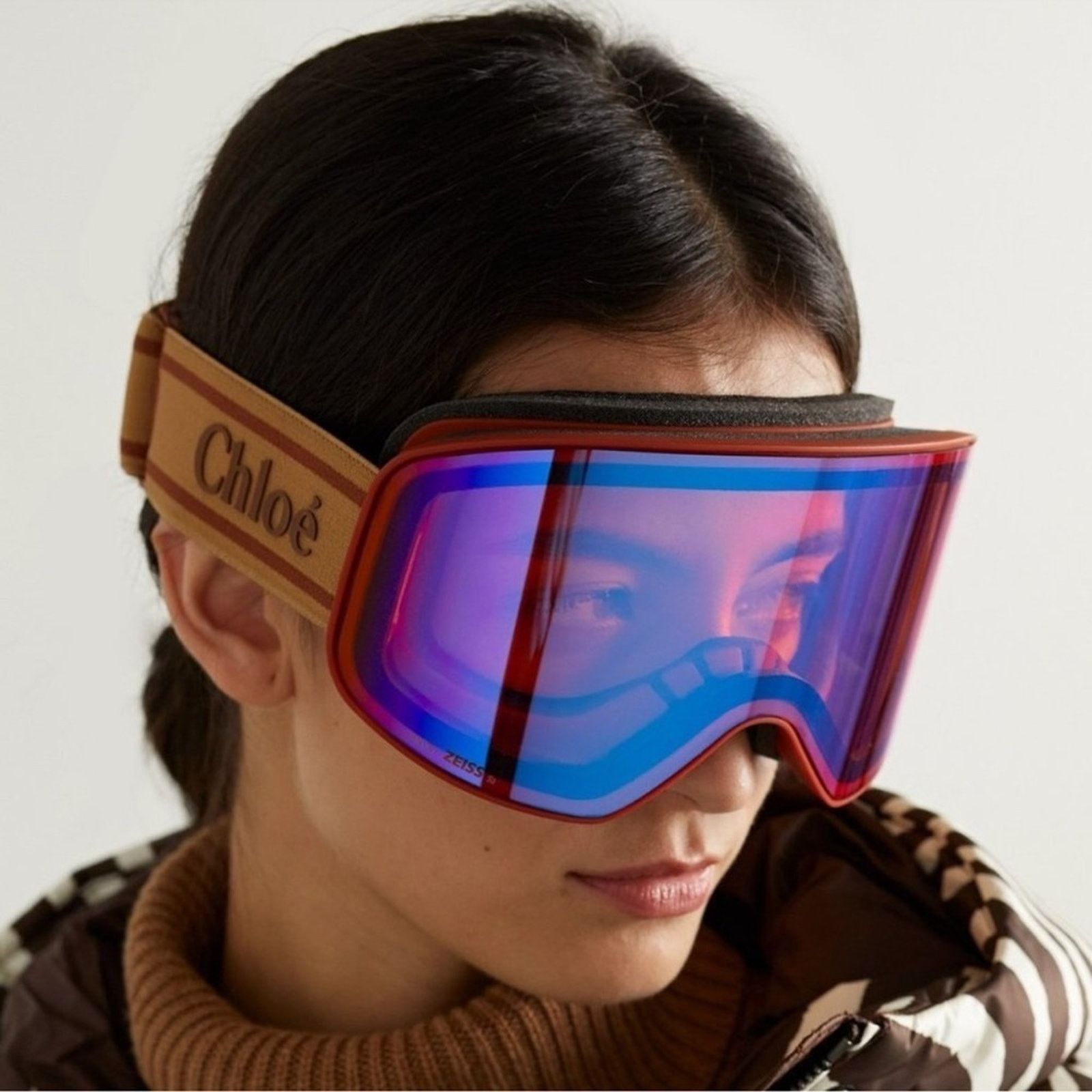 Chloe New! CHLOE Ski Mask CH0072S 003, Matte Rust/Orange Blue Size ONE SIZE - 3 Thumbnail