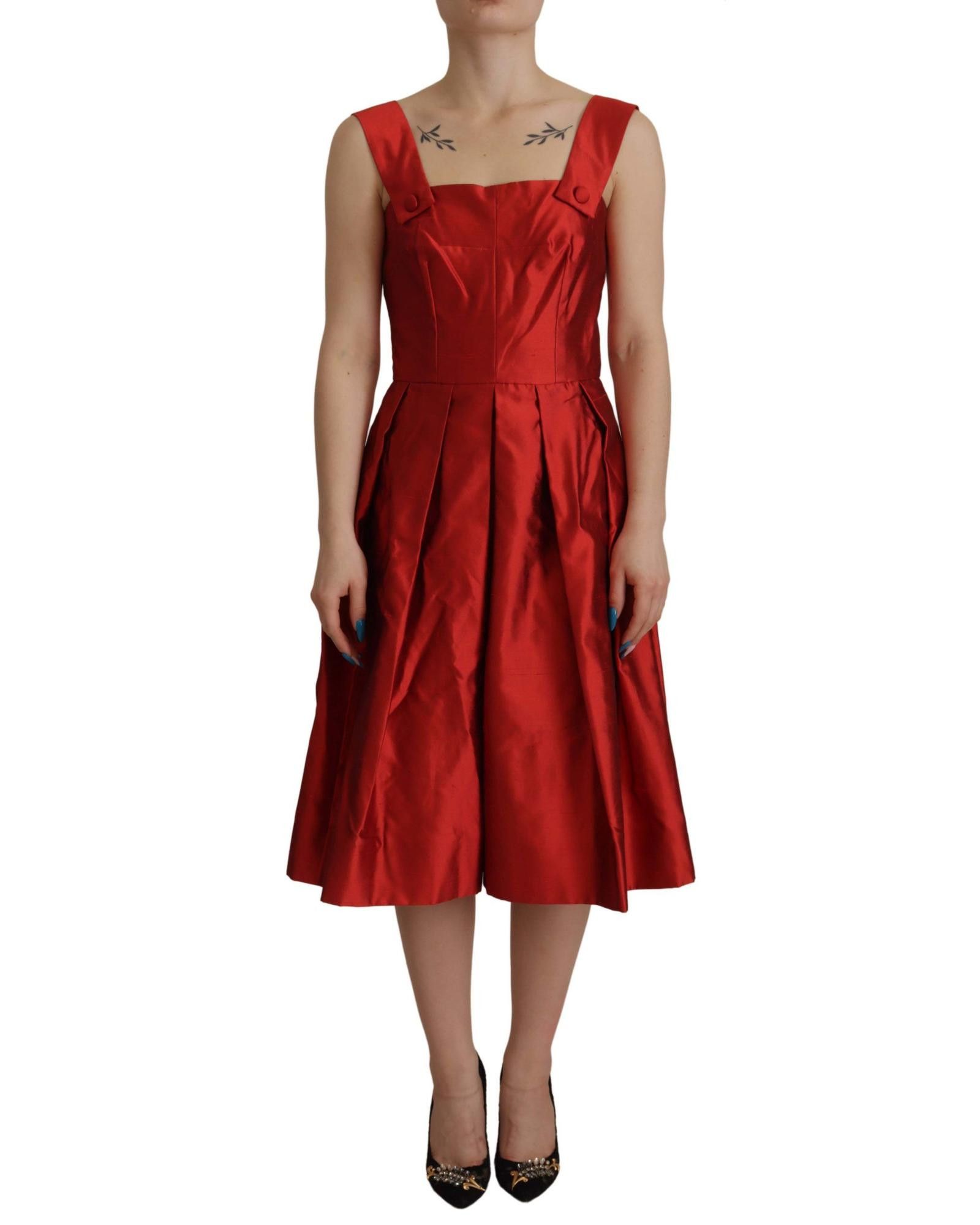 Image of Dolce Gabbana A-Line Pleated Silk Dress in Red, Women's (Size XS)