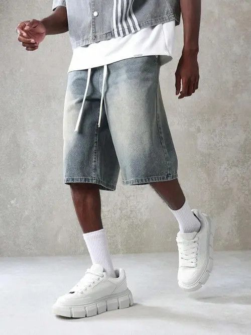 Jean × Vintage Washed Y2k Shorts Jorts Drawstring Denim Size US 32 / EU 48 - 1 Thumbnail