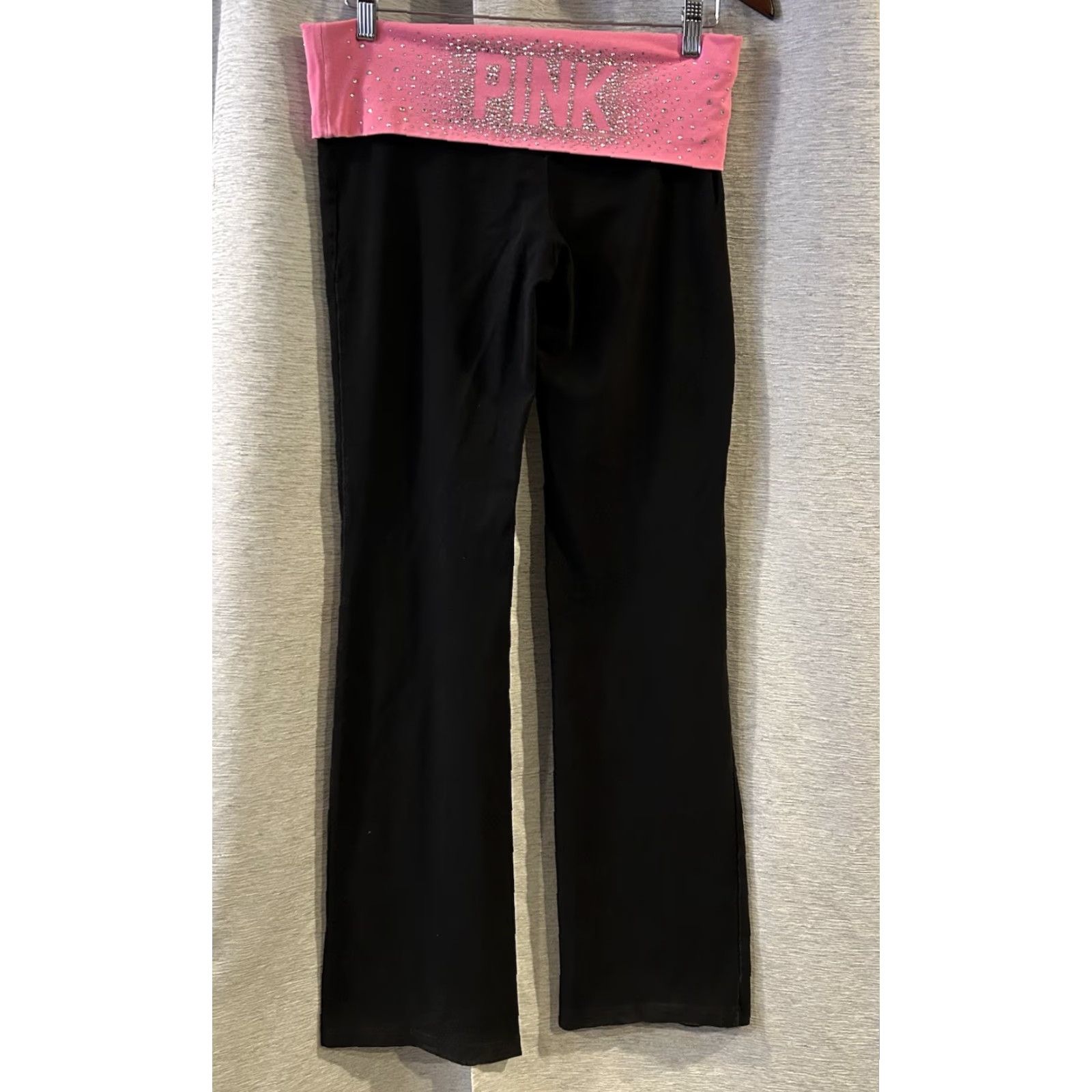Pinko VINTAGE PINK Yoga Pants Black Pink Flared 30in Waist 33in Inseam M Women Animal Print Cheeta h Bling Foldover Size 32" / US 10 / IT 46 - 4 Thumbnail