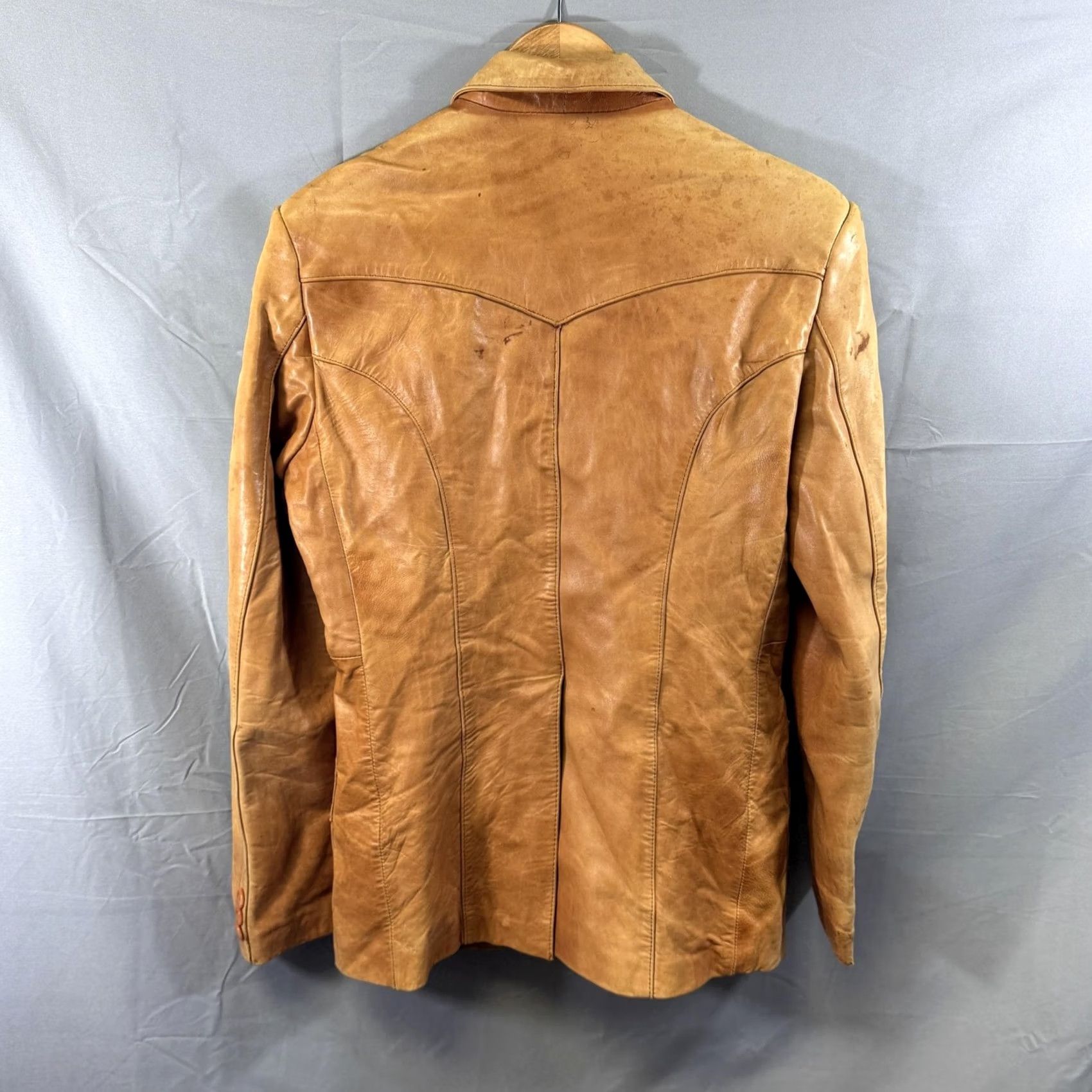Wilson VINTAGE Welcome Super Leather Blazer Mens 40 Brown Leather Two Button Long Single Breasted Jacket Regular Slim? Size 40R - 2 Thumbnail