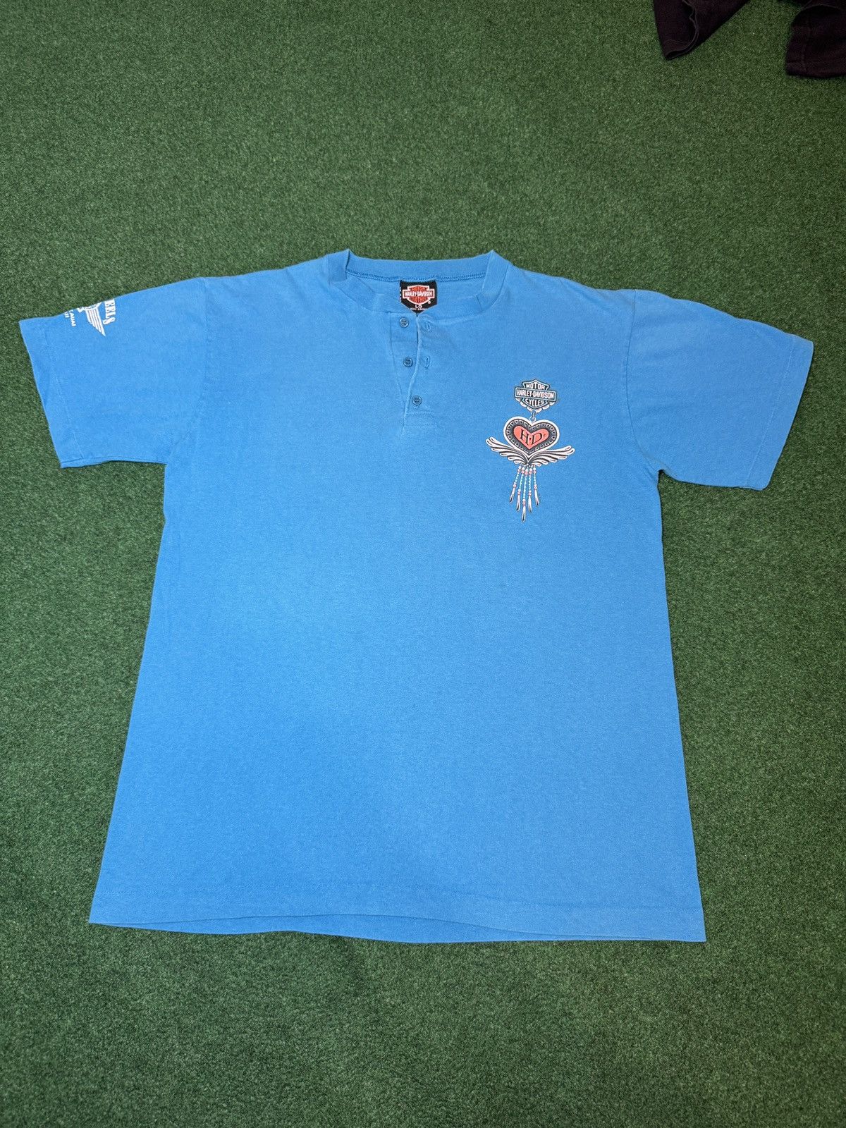 Harley Davidson × Vintage Vintage 90s Harley Davidson RARE Kauai Hawaii Blue T Shirt Size US L / EU 52-54 / 3 - 1 Thumbnail