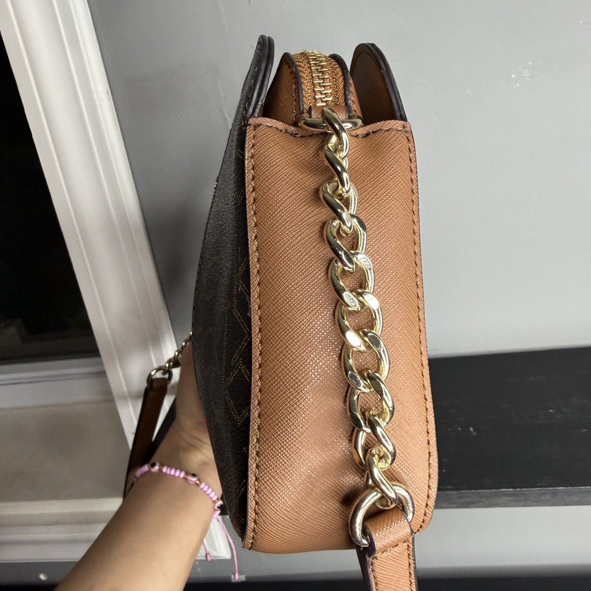 Calvin Klein Calvin Klein Brown Monogram Belt Bag with Tan Center Stripe Size ONE SIZE - 4 Thumbnail