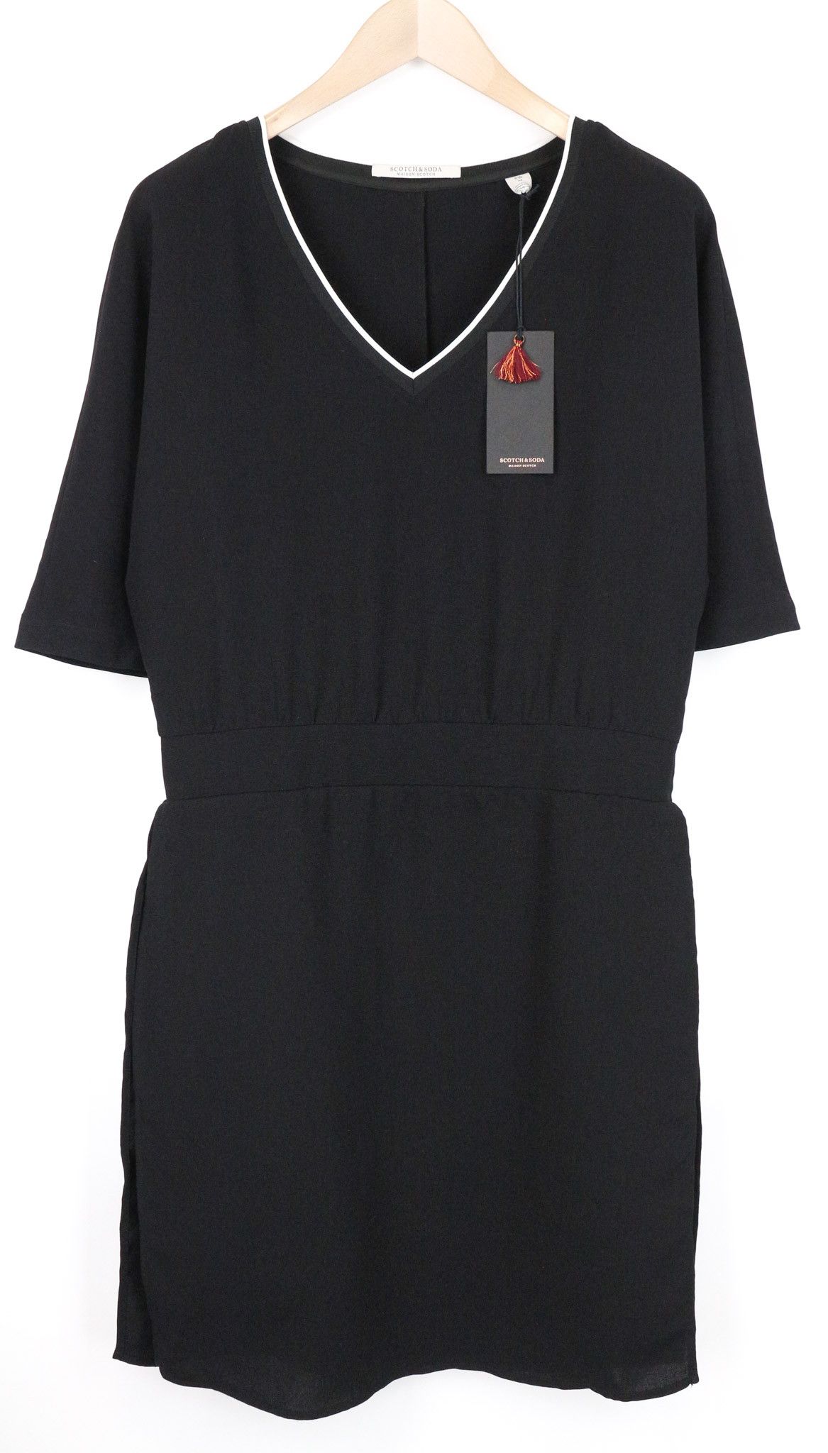 Maison Scotch M Black Layered Short Sleeve V-Neck Dress 74067 Size M / US 6-8 / IT 42-44 - 1 Thumbnail