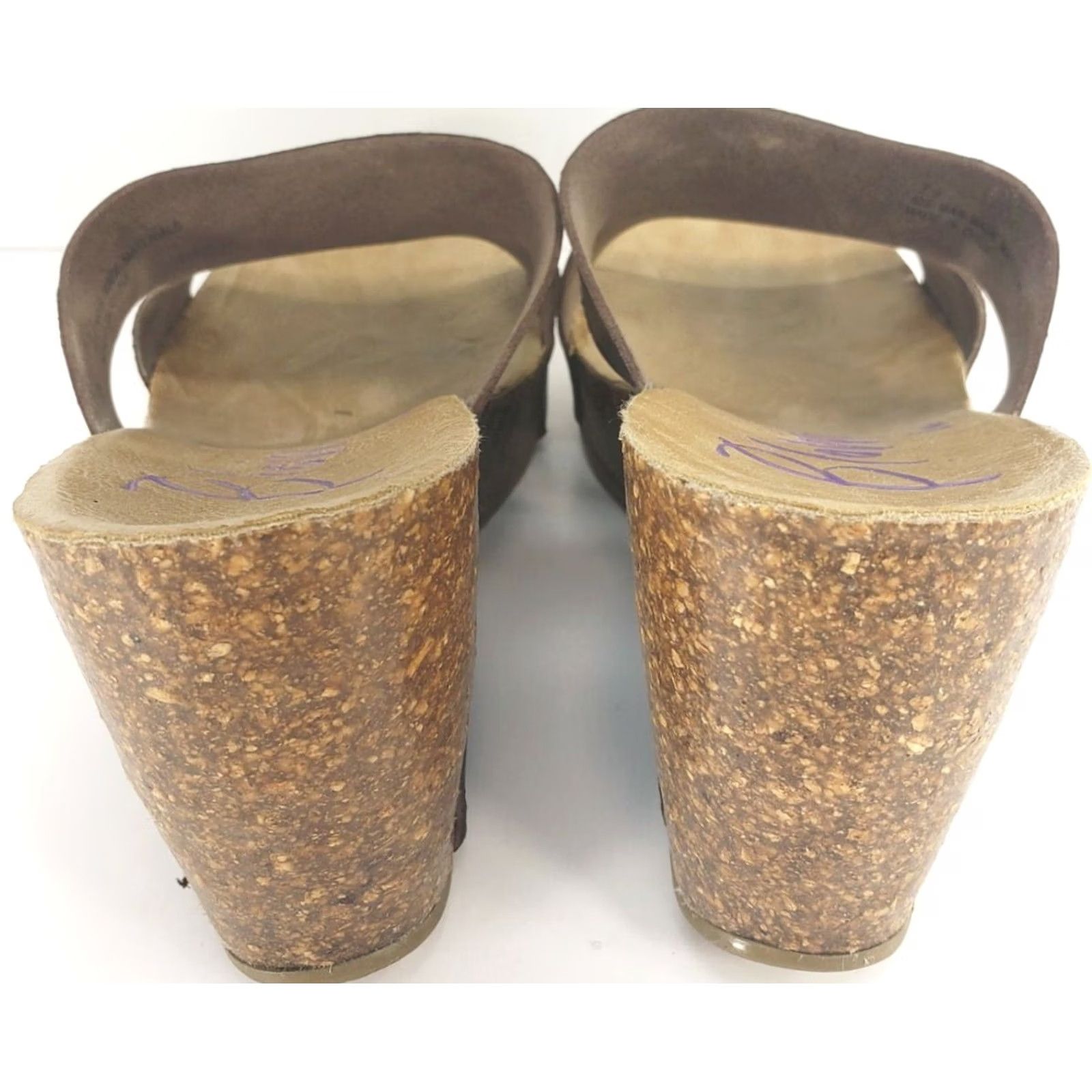 Vintage Blowfish Heels Womens 7.5 Cork Wedge Platform Slide Sandals Brown Faux Leather Size US 8 / IT 38 - 6 Thumbnail