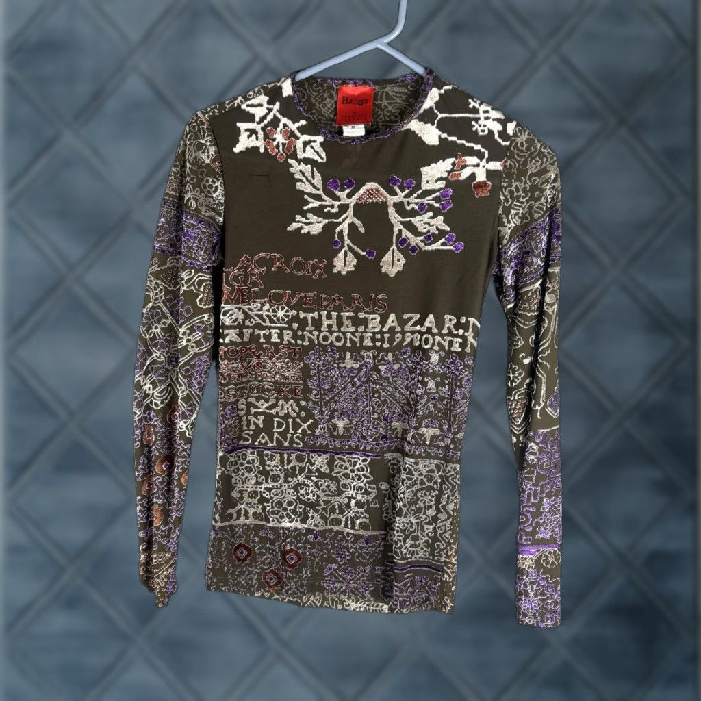 Christian Lacroix Bazar de Christian Lacroix Shirt Womens M Multicolor Embroidered Made Italy Jersey Long Sleeve Crew Neck Floral Size M / US 6-8 / IT 42-44 - 1 Thumbnail