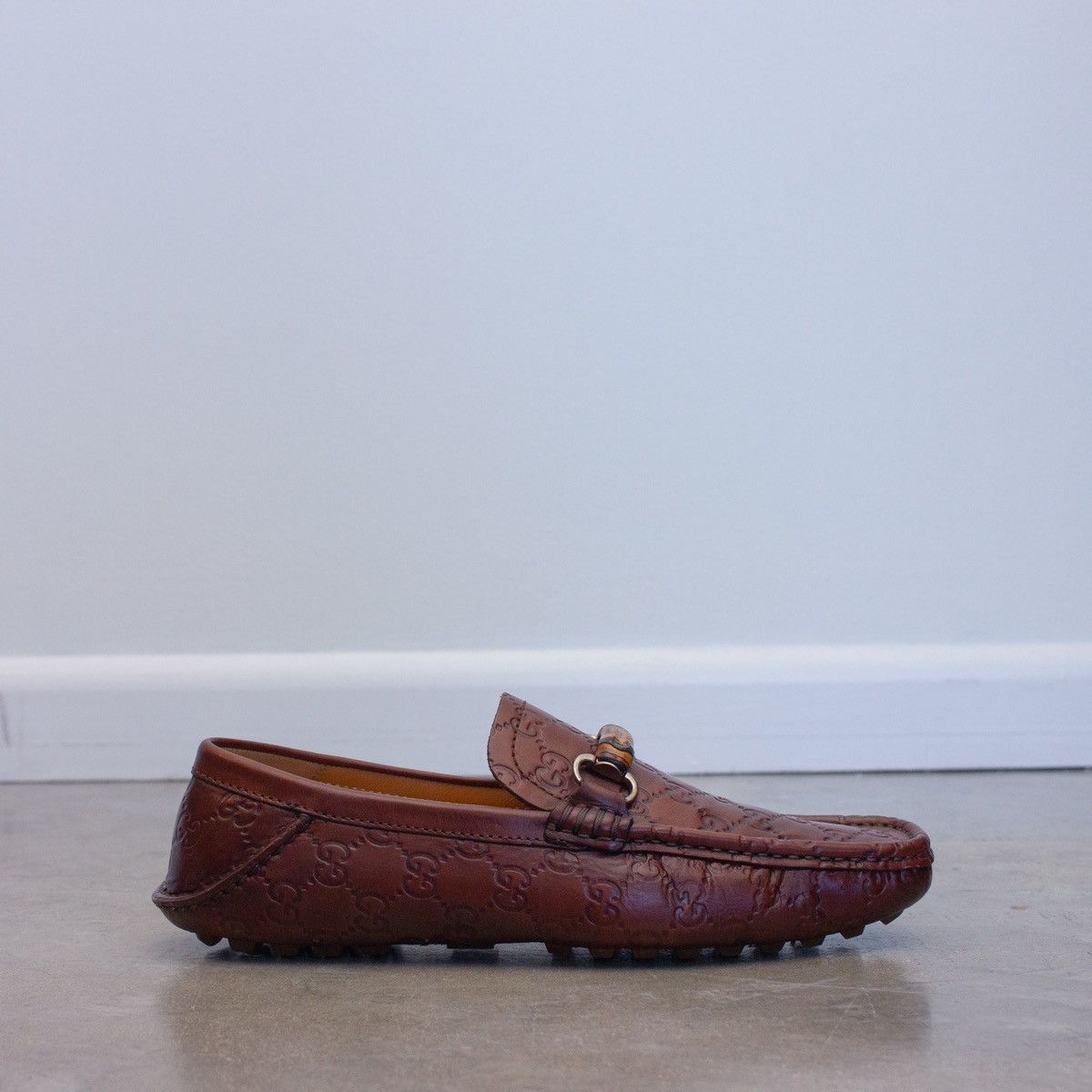 Gucci GUCCI Guccissima Brown Leather Drivers Bamboo Loafers Size US 8.5 / EU 41-42 - 3 Thumbnail