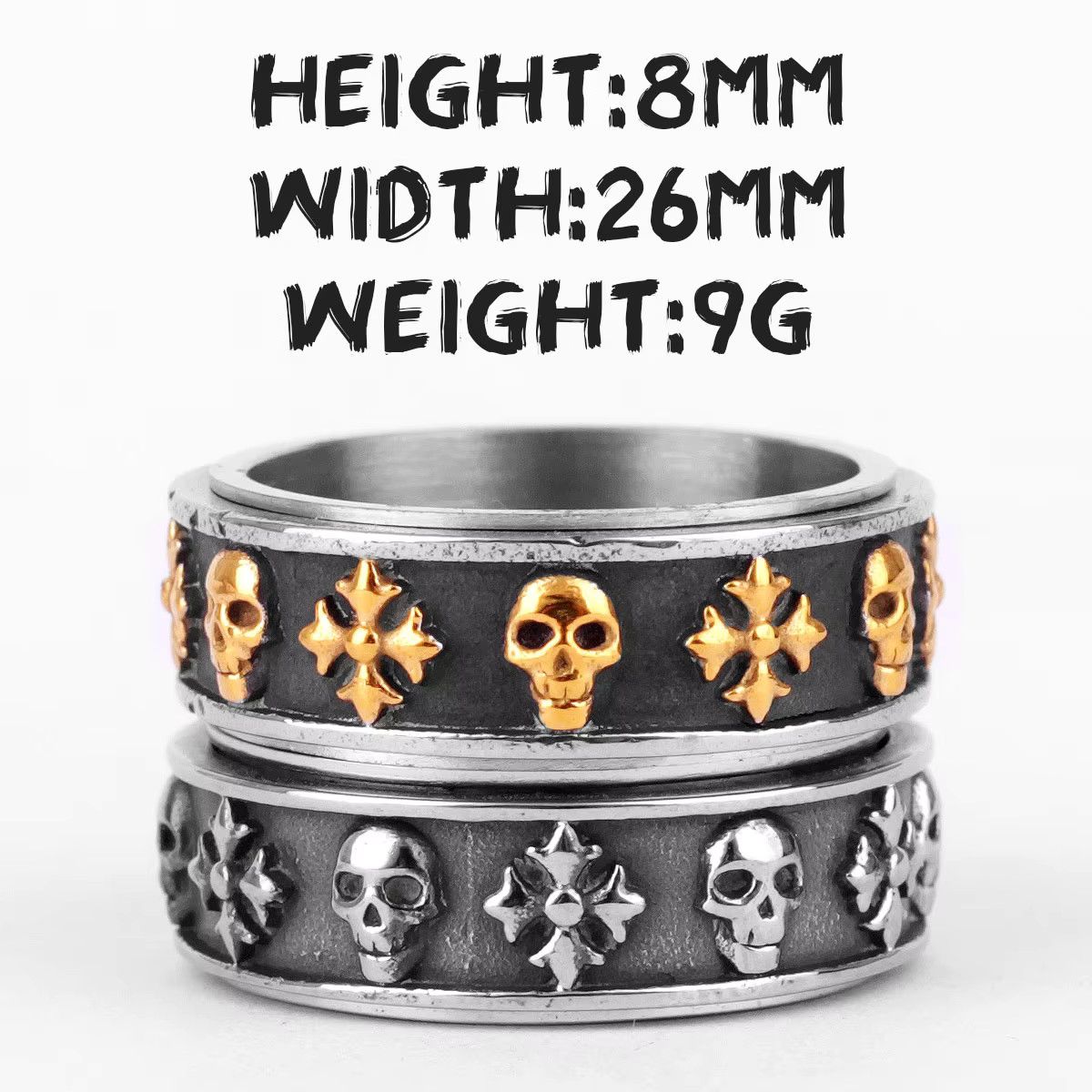 Jewelry Cross Skull Retro Rotatable Rings Size ONE SIZE - 3 Thumbnail