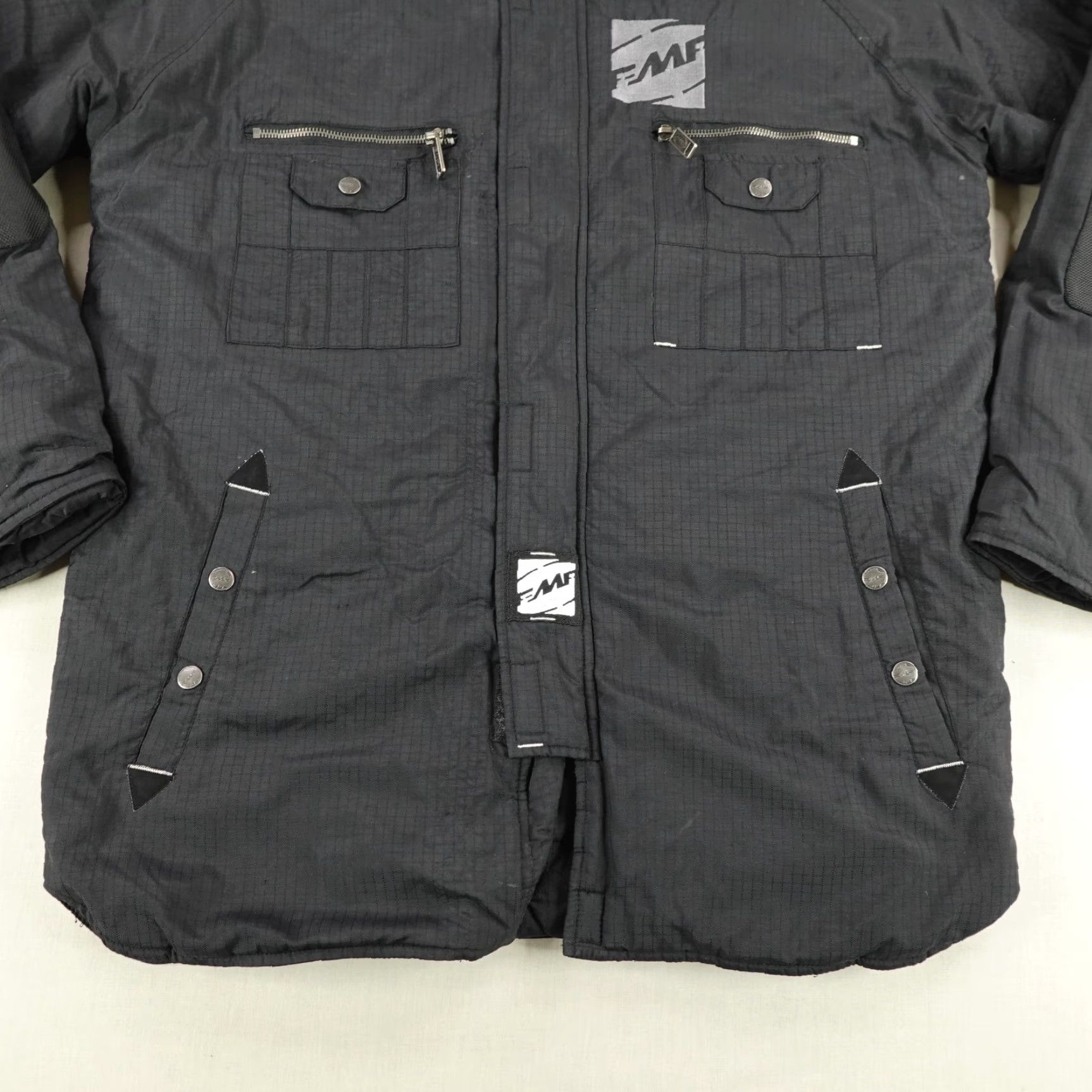 Vintage FMF Jacket Mens Medium Quilted Lined Racing Riding Polyester Black Zip Pockets Stand-Up Collar 1990s Biker Gift Size US M / EU 48-50 / 2 - 3 Thumbnail